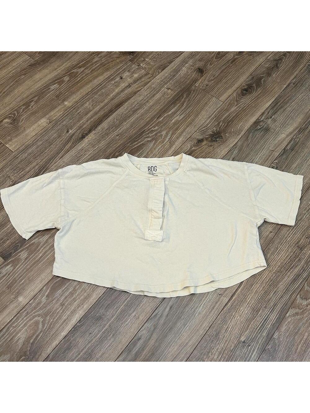 Urban Outfitters Women’s Lily Cropped Henley Ivory Button Short Sleeve Size S